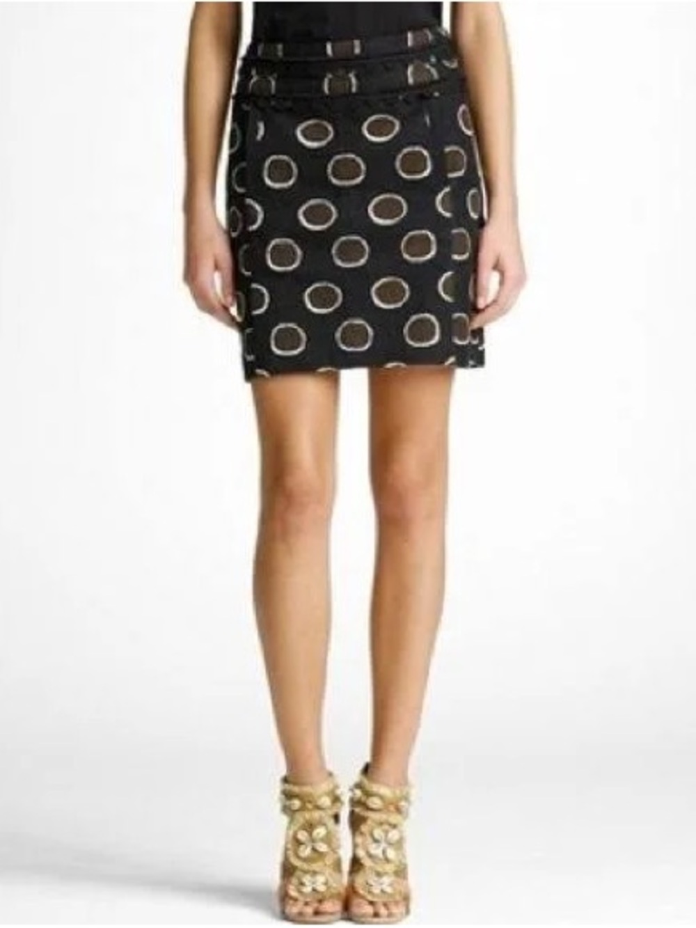 Tory Burch Spring Skirt Size 6 Polka Dot Mini Skirt Textured Cotton Brown Dodda